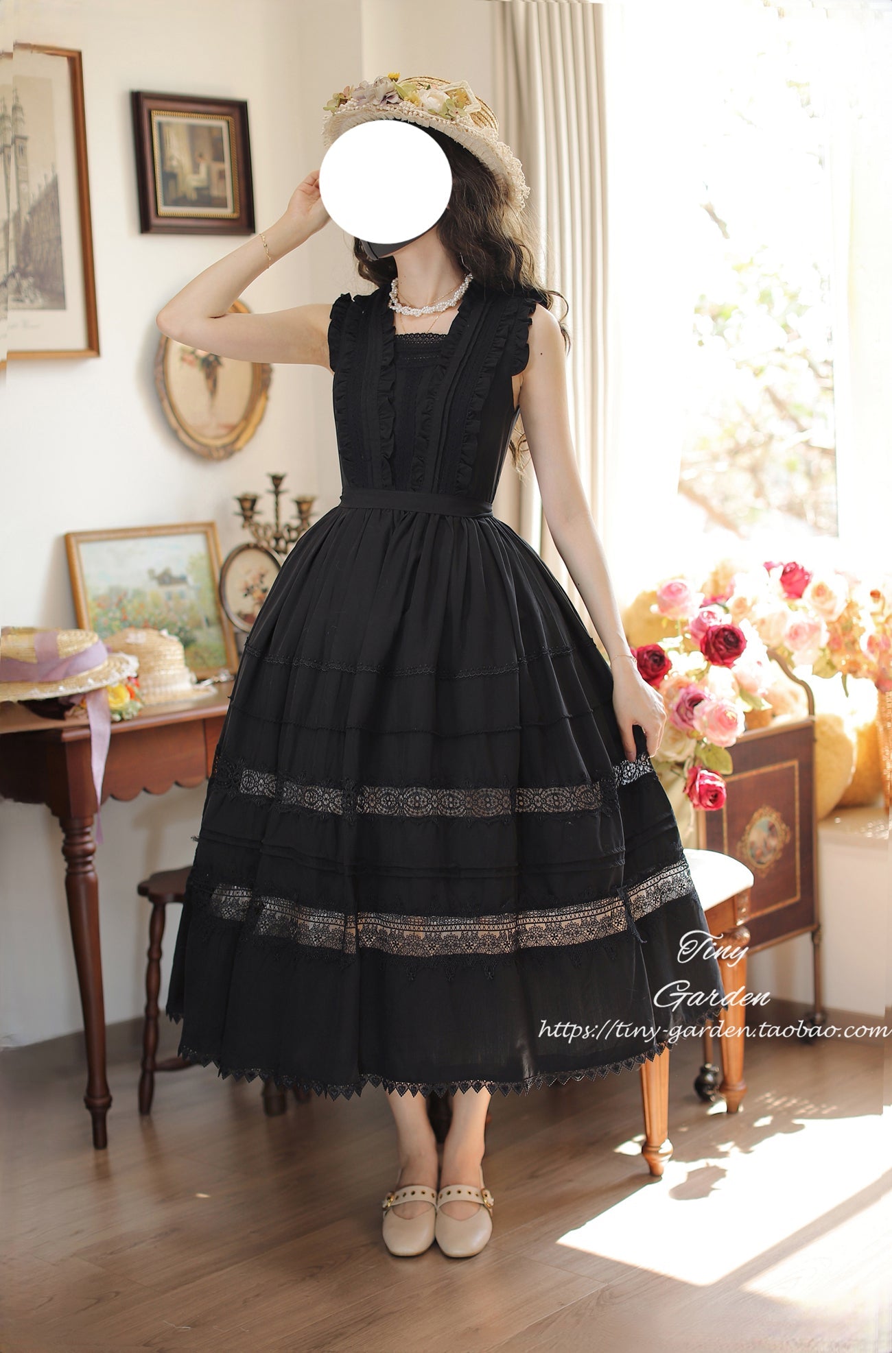 Tiny Garden - Spring Whisper - Solid Color Classic Lolita JSK Dress with Tulle Apron