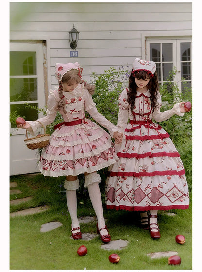 With PUJI - Apple Orchard - Country Lolita SK Embroidered Twins Lolita Top Skirt
