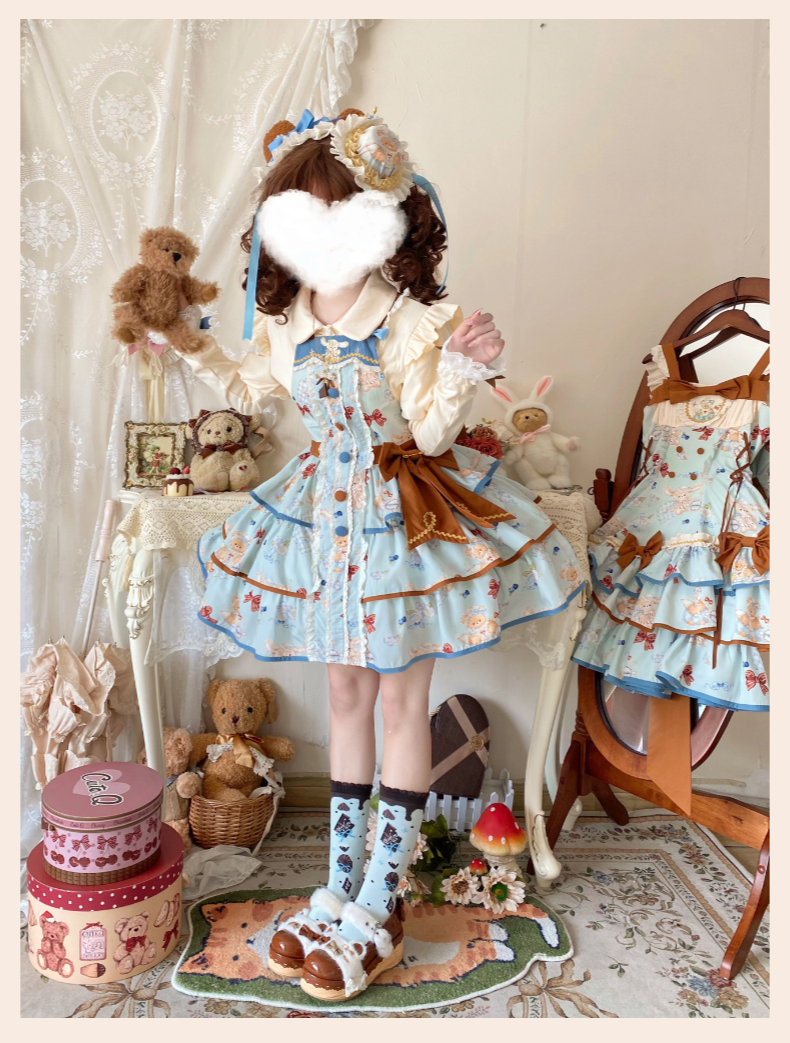 Cheese Mee Mee - Seaside Tea Party - Sweet Lolita Dress Cute Print JSK and Cape