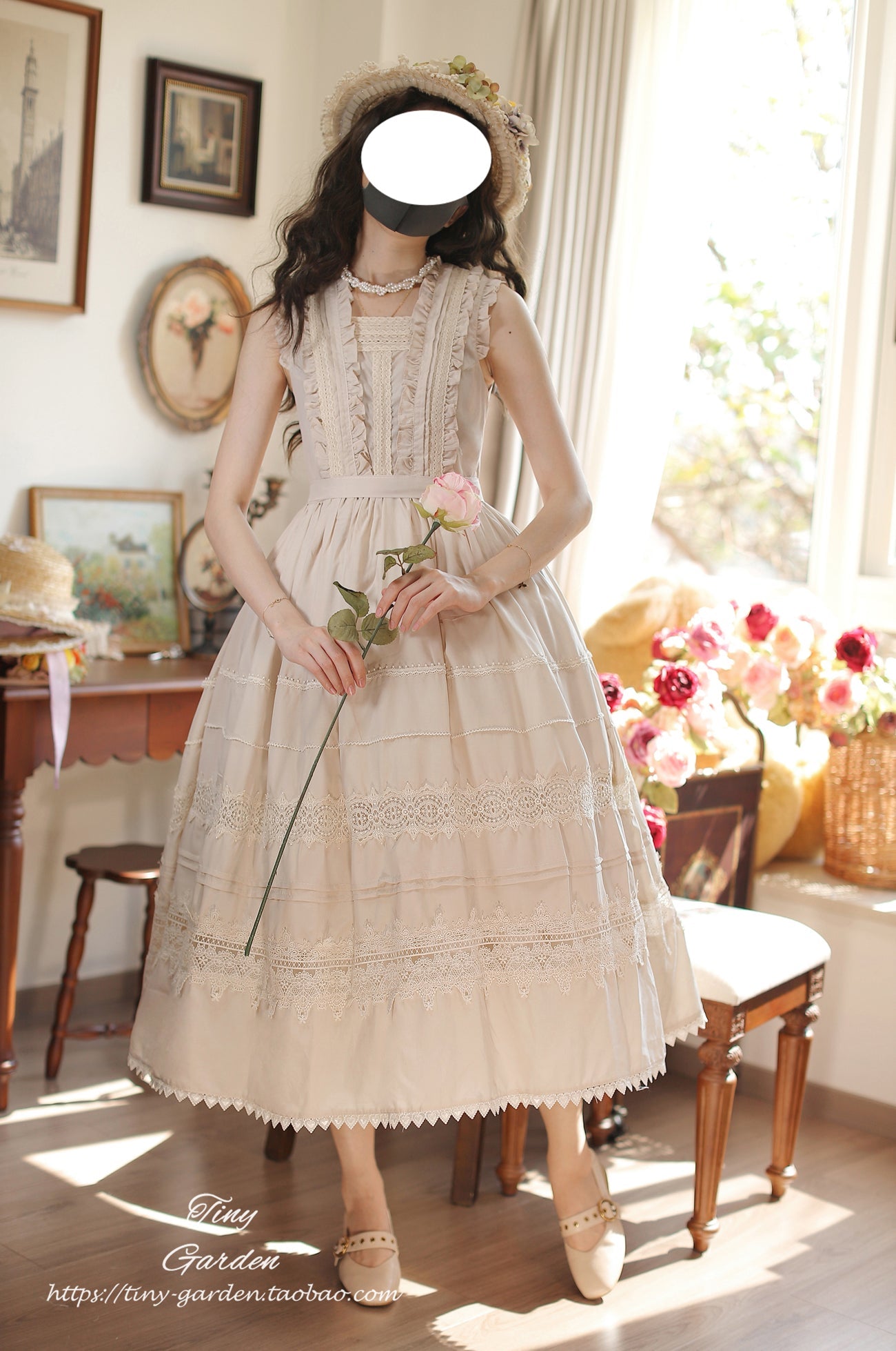 Tiny Garden - Spring Whisper - Solid Color Classic Lolita JSK Dress with Tulle Apron
