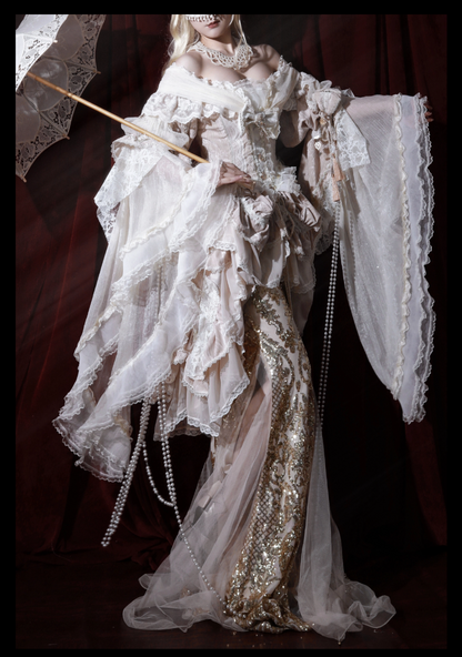 Guaji - Isabella - Wedding Lolita OP Bridal Dress with Tiered Petticoat and Trailing