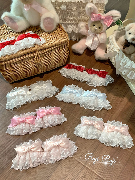 Roji Roji - Sweet Lolita Lace Bow Cuffs, Elastic Wrist