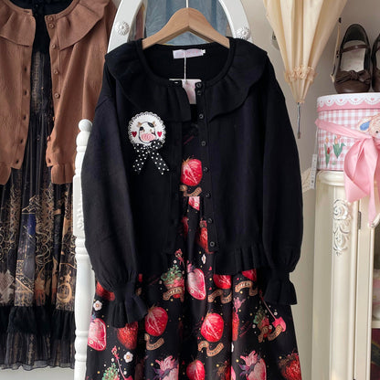 MIST - Vintage Lolita Bow Hollowed-out Sweater Ruffled Cardigan