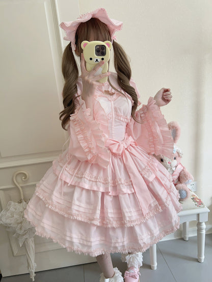 Mengfuzi - Lilith - Pink Sweet Lolita JSK Tiered Ruffle Dress with Bolero