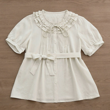 MIST - Vernal Stream - Lightweight Kawaii Lolita Blouse, Detachable Waist Tie
