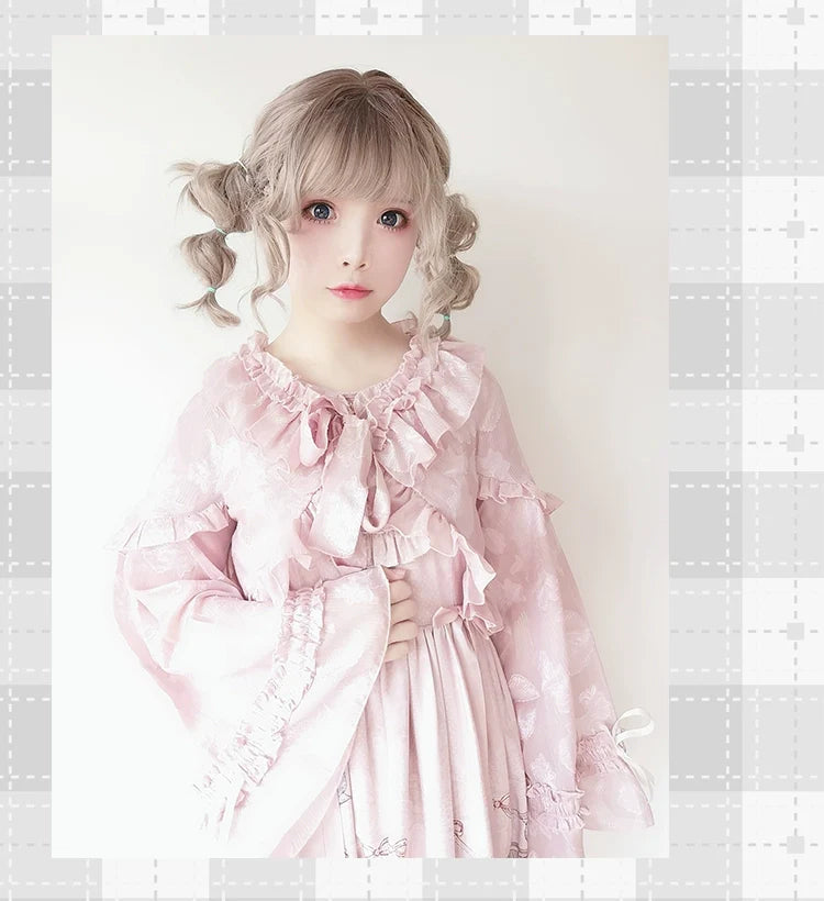 Time Memory - Xianbei - Sweet Lolita Chiffon Lantern Sleeve Cardigan with Bow