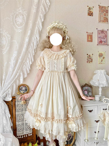 Ilovexiaolu - Meow Lullaby - Cotton Kawaii Lolita OP Dress with Removable Kitty Apron