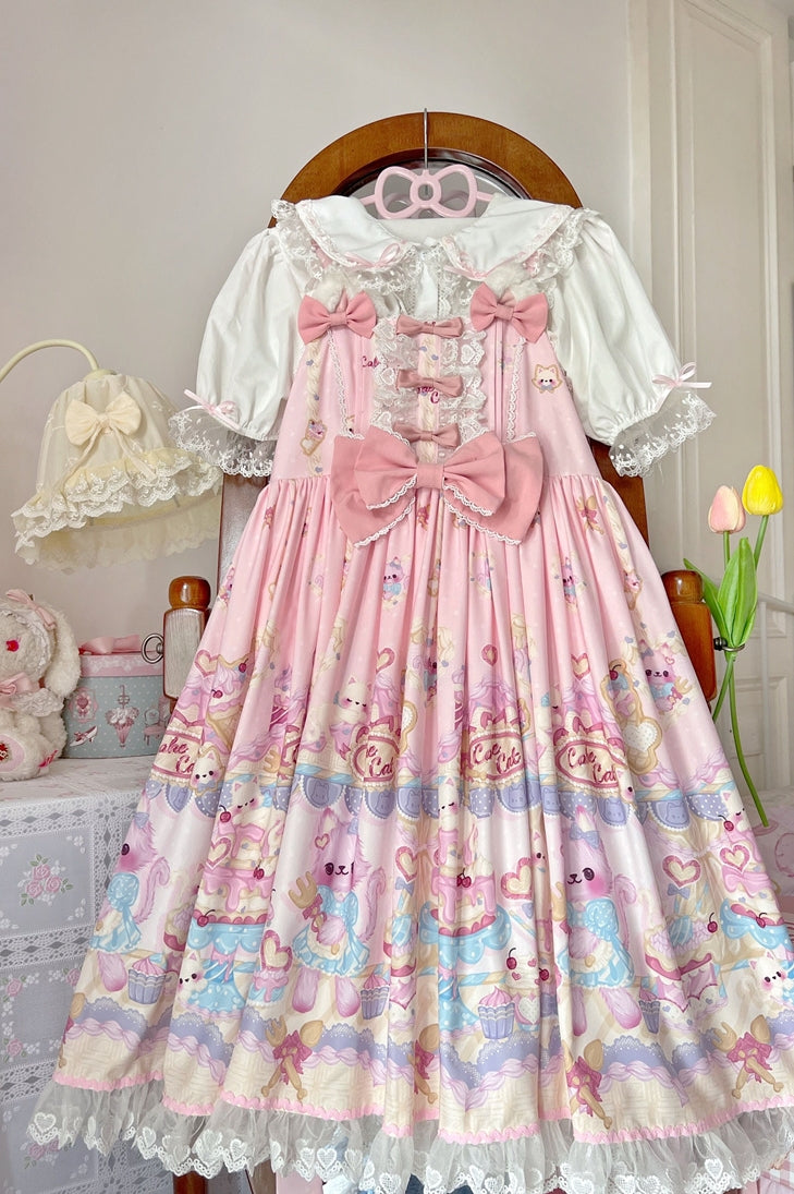 Sugar Girl - Kawaii Lolita Sweet JSK Dress, Cat Printed