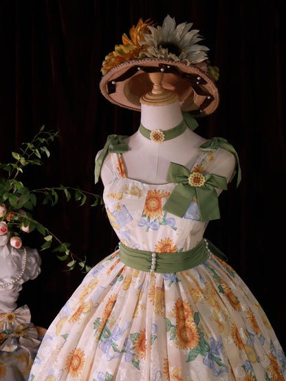 Akiyama Future Studio - Sunflower Print Lolita JSK Dress in Breathable Light Fabric