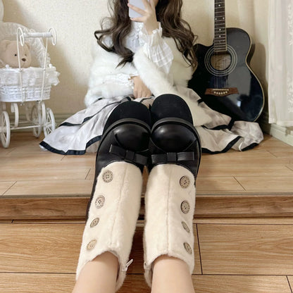Dolly Doll - Winter Lolita Boots Fur Mary Jane Lolita Low Heel Shoes