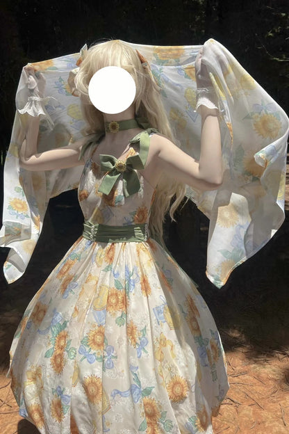 Akiyama Future Studio - Sunflower Print Lolita JSK Dress in Breathable Light Fabric