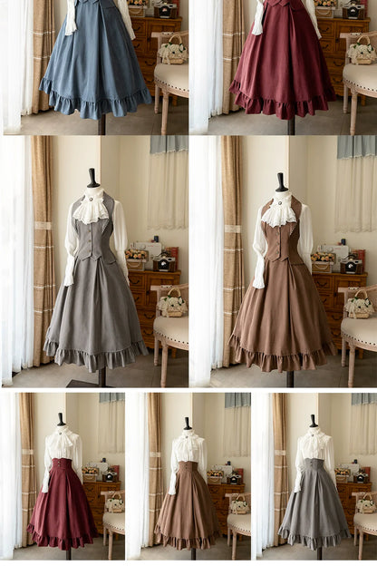 Forest Wardrobe - Misty Forest - Elegant Vintage Fishbone Lolita Long Skirt & Vest