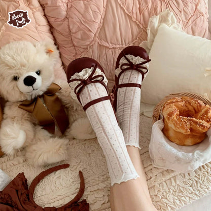 Sheep Puff - Young Layla - Vintage Lolita Shoes Low Heel Butterfly Shoes
