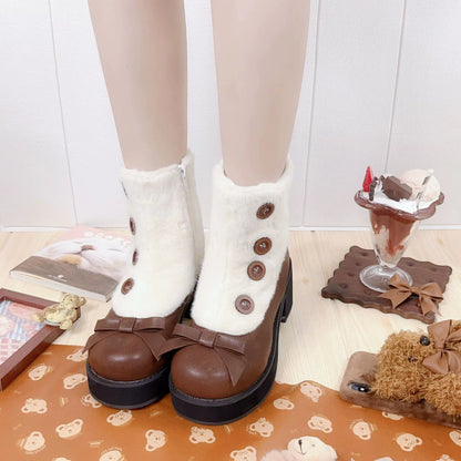 Dolly Doll - Winter Lolita Boots Fur Mary Jane Lolita Low Heel Shoes