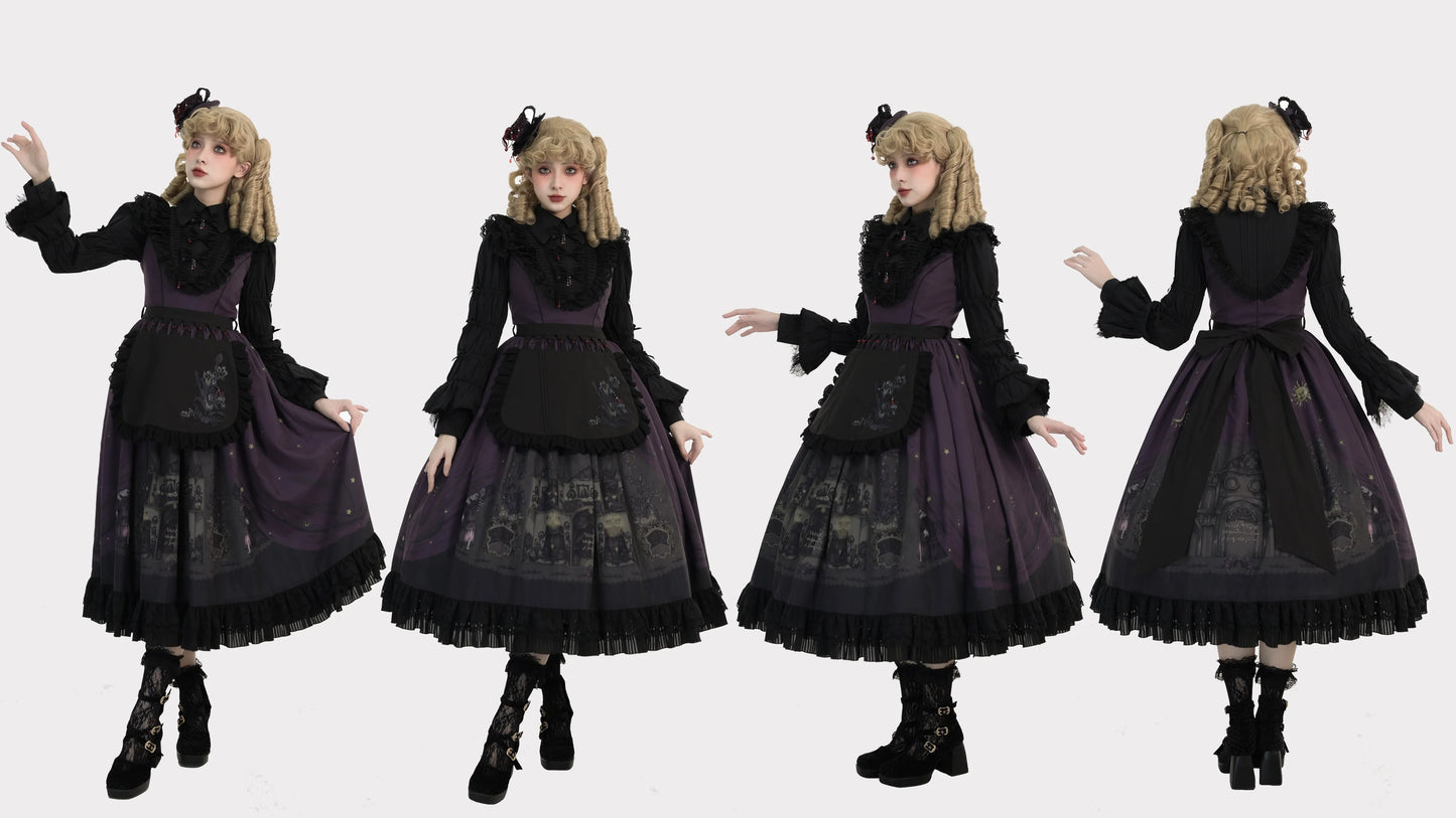 Dark Circle Clinic - Barbara Manor Night - Gothic Lolita JSK Pleated Floral Print Lolita Dress