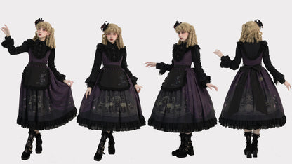 Dark Circle Clinic - Barbara Manor Night - Gothic Lolita JSK Pleated Floral Print Lolita Dress