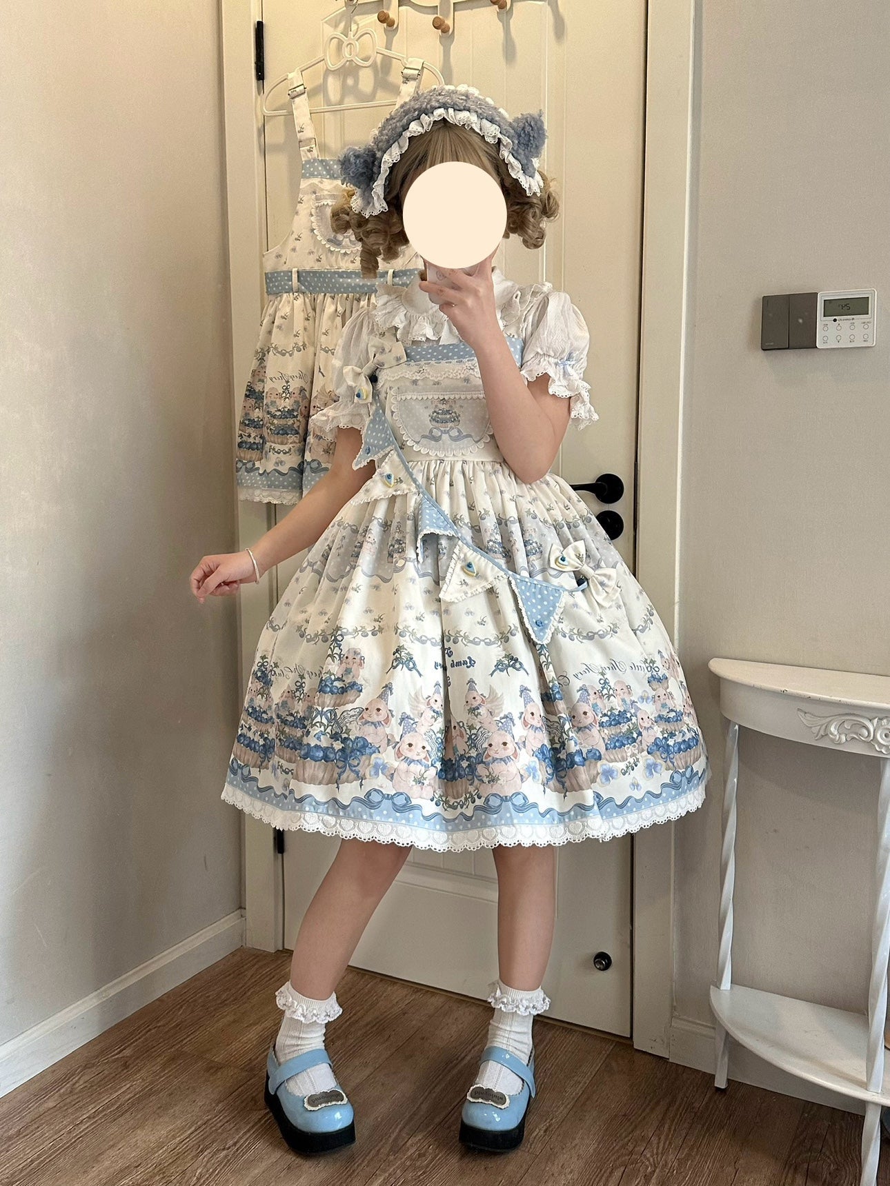 Akiyama Future Studio - Blueberry Tart Party - Sweet Blue Lolita Salopette Dress Blueberry Tart Print JSK Dress