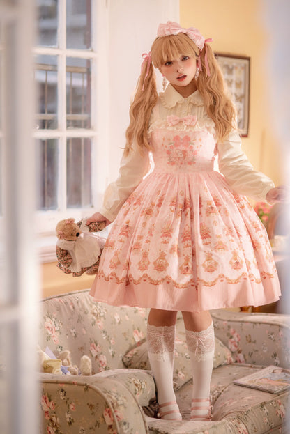 Strawberry Witch - Rose Garden Bunny - Daily Lolita Rose Bunny Printing OP JSK Dress Set