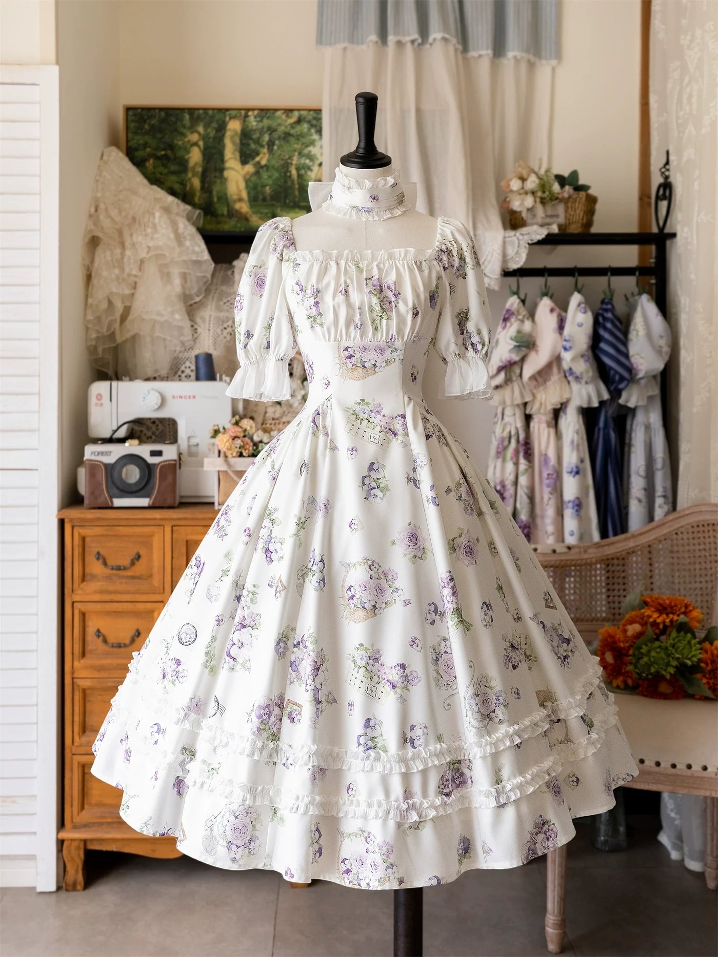 Forest Wardrobe - Forest Basket - Classic Lolita OP Dress Floral Print