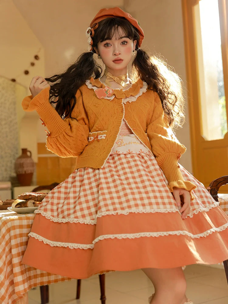 Mademoiselle Pearl - Persimmon - Autumn Persimmon Print Lolita OP JSK SK Dress