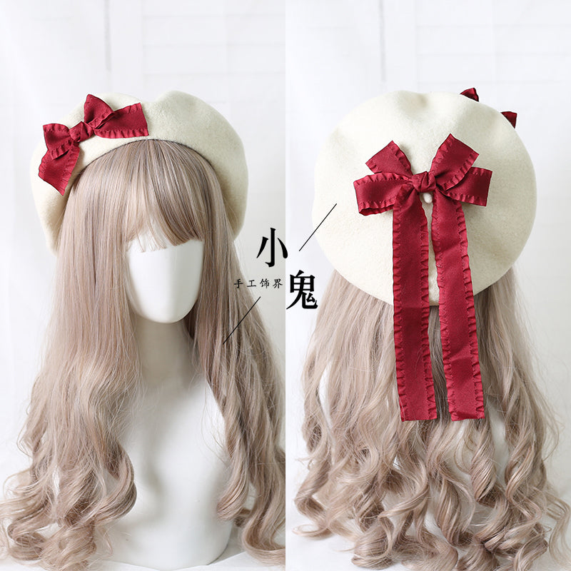 Xiaogui - Sweet Bow Multicolors Lolita Wool Beret
