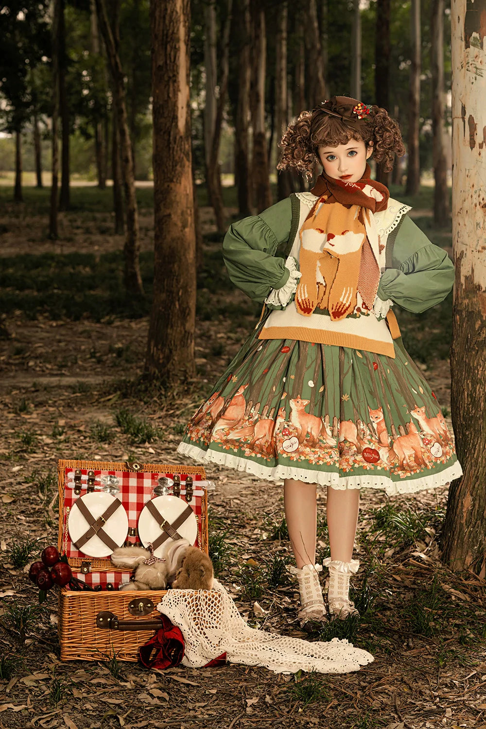 Miss Point - Chubby Fox in the Forest - Kawaii Lolita Vest Customized Lolita Sweater