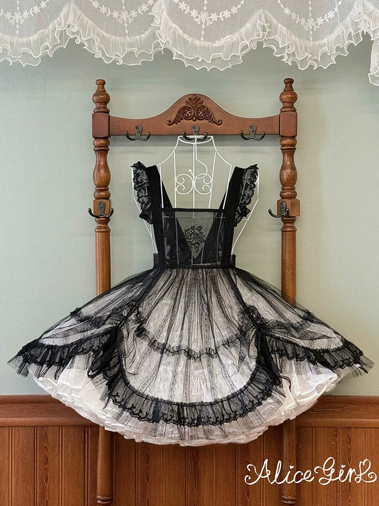 Alice Girl - Elegant Lolita Embroidered Apron with Adjustable Strap