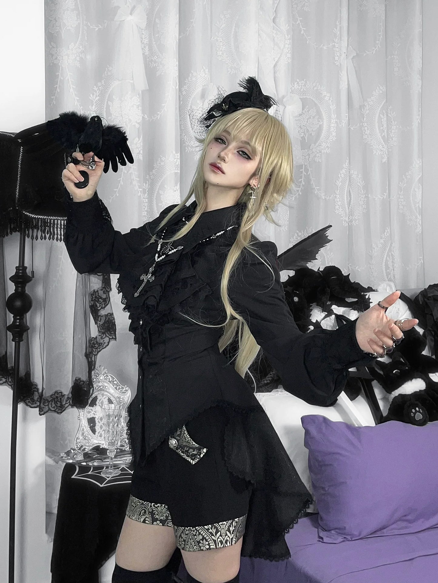 Little Dipper - Cold Rice - Ouji Lolita Shirt With Spiderweb Pattern in Several Versions