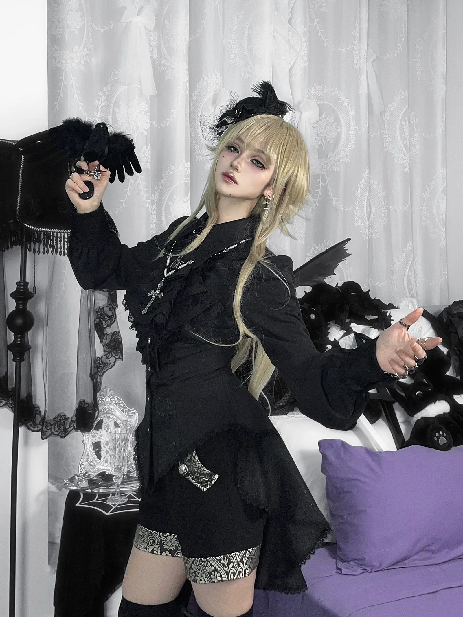 Little Dipper - Cold Rice - Ouji Lolita Shirt With Spiderweb Pattern in Several Versions