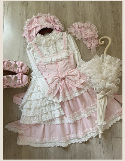 TaTaTa Lolita - Otome Heart - Cotton Old School Lolita JSK Dress Suit, Heart-Shaped Lace Trim