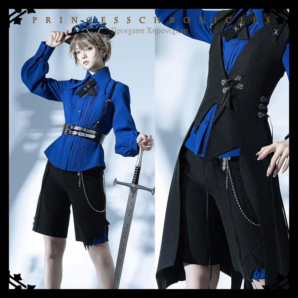 Princess Chronicles - Floating Phantom - Ouji Lolita Shorts Retro Blue Shorts