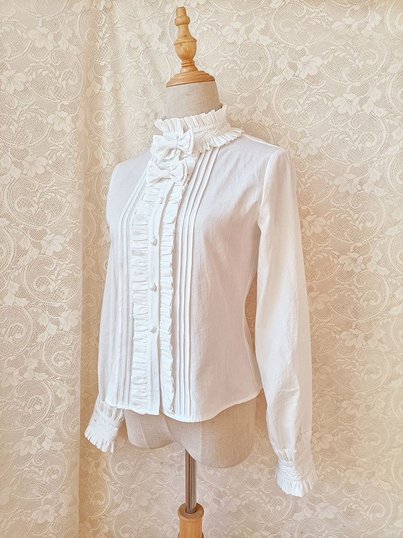 Youlan Lane - Winter Cotton Lolita Blouse White Long Sleeve Stand Collar Shirt