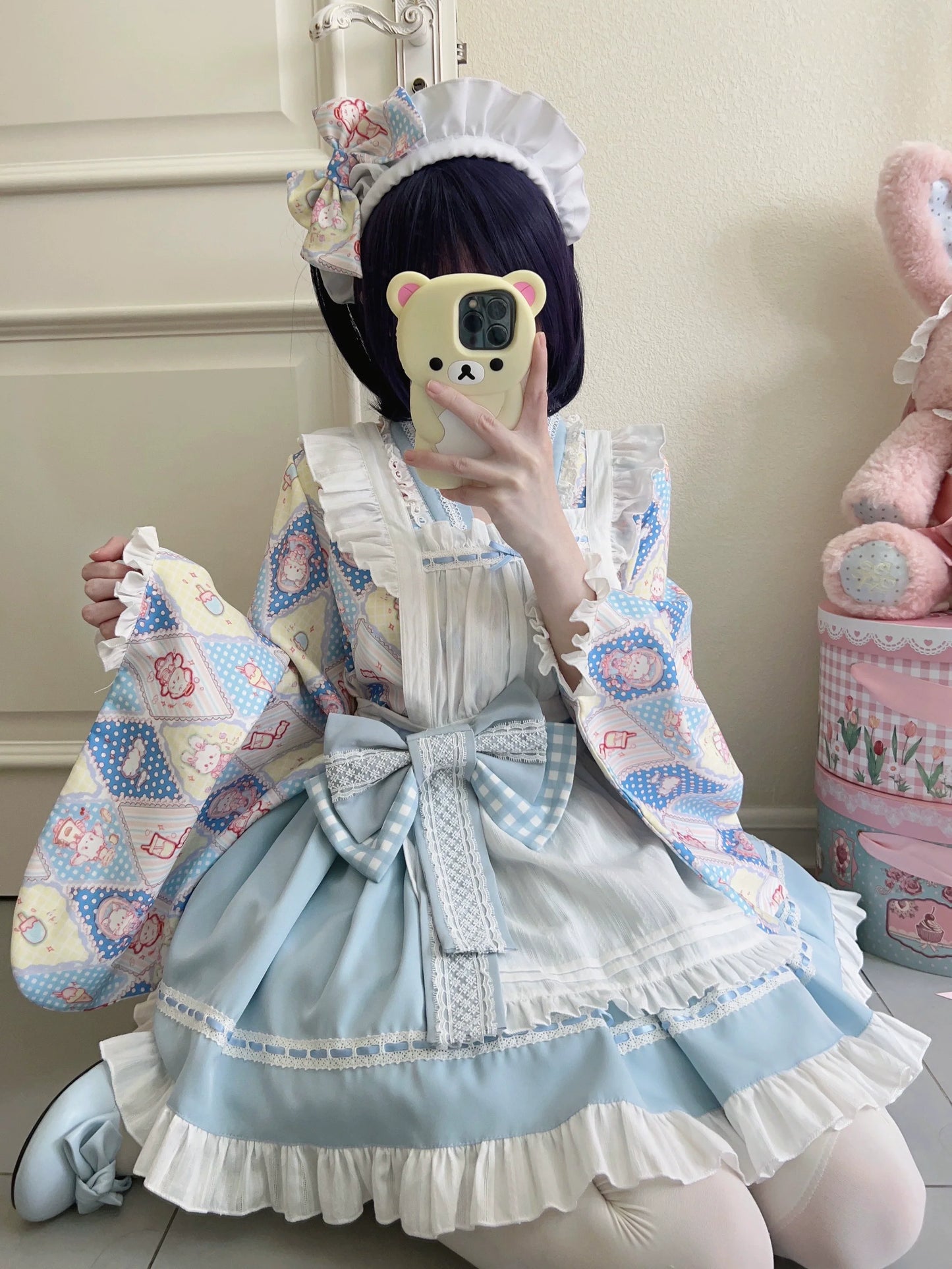 Sugar Girl - Showa Sweetness - Maid Wa Lolita Skirt Set Cute Summer Lolita Bow Apron