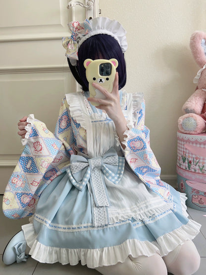 Sugar Girl - Showa Sweetness - Maid Wa Lolita Skirt Set Cute Summer Lolita Bow Apron