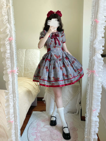 Gloaming - Sweet Lolita Cherry print Short Sleeve OP and SK Set