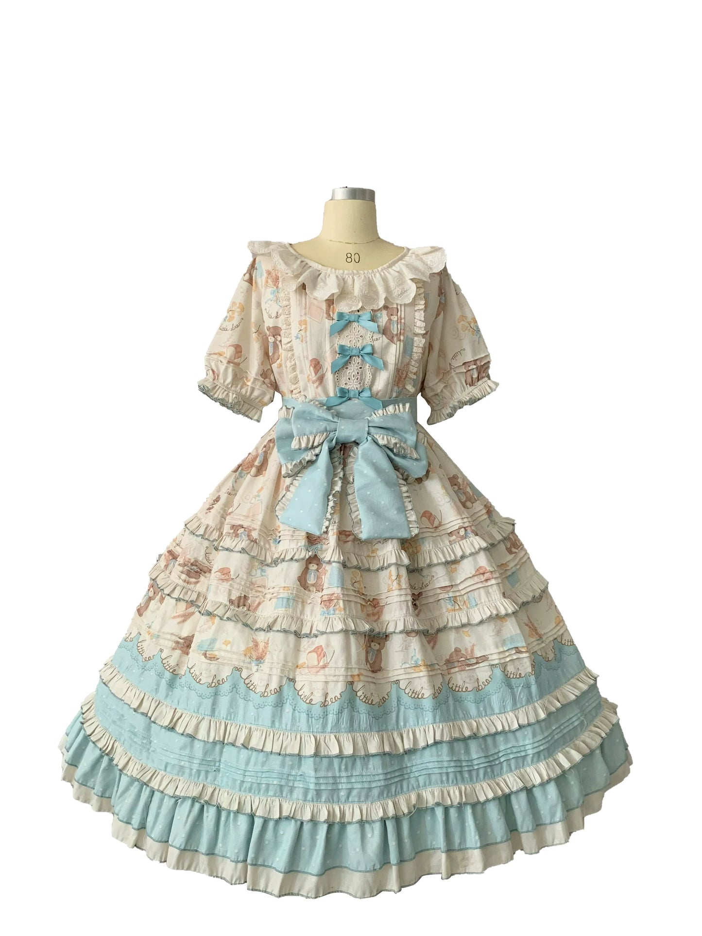 Chubby Cat Diary - Harvest Bear - Plus Size Country Lolita OP Dress with Teddy Bear Print