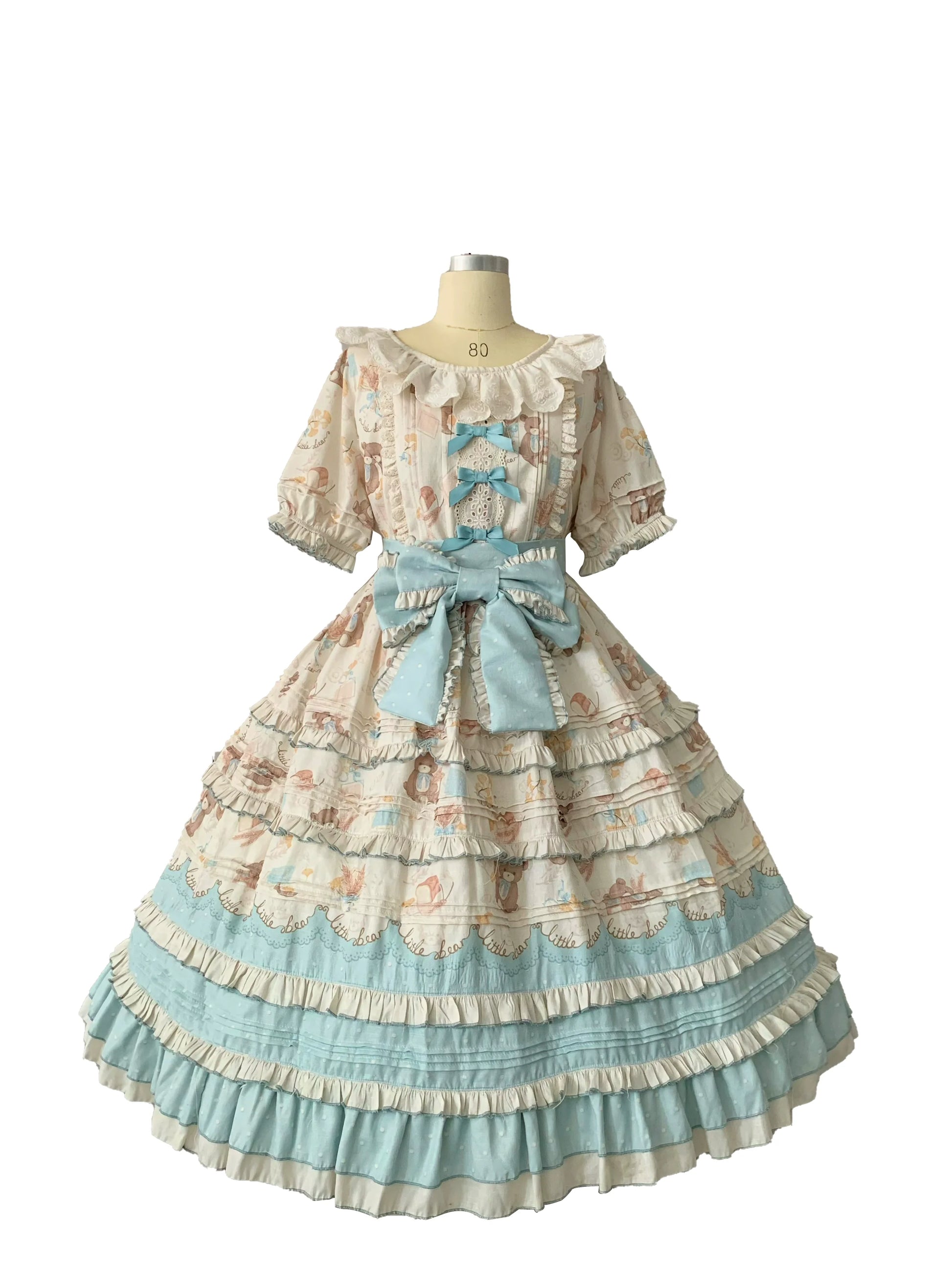 Chubby Cat Diary - Harvest Bear - Plus Size Country Lolita OP Dress with Teddy Bear Print