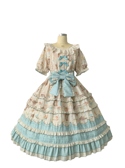 Chubby Cat Diary - Harvest Bear - Plus Size Country Lolita OP Dress with Teddy Bear Print