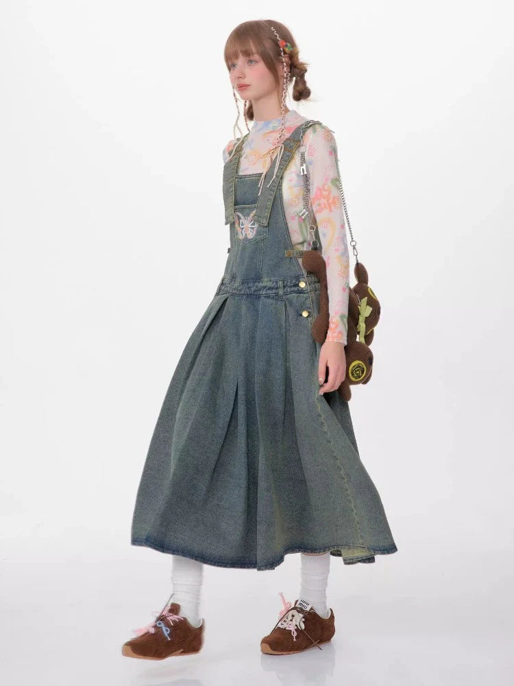 Denim suspender skirt【s0000007531】