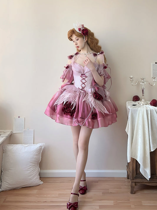Meowing and fruity - Swan Fantasy - Fairy Lolita Short JSK Ballet-Style Jumper Dress