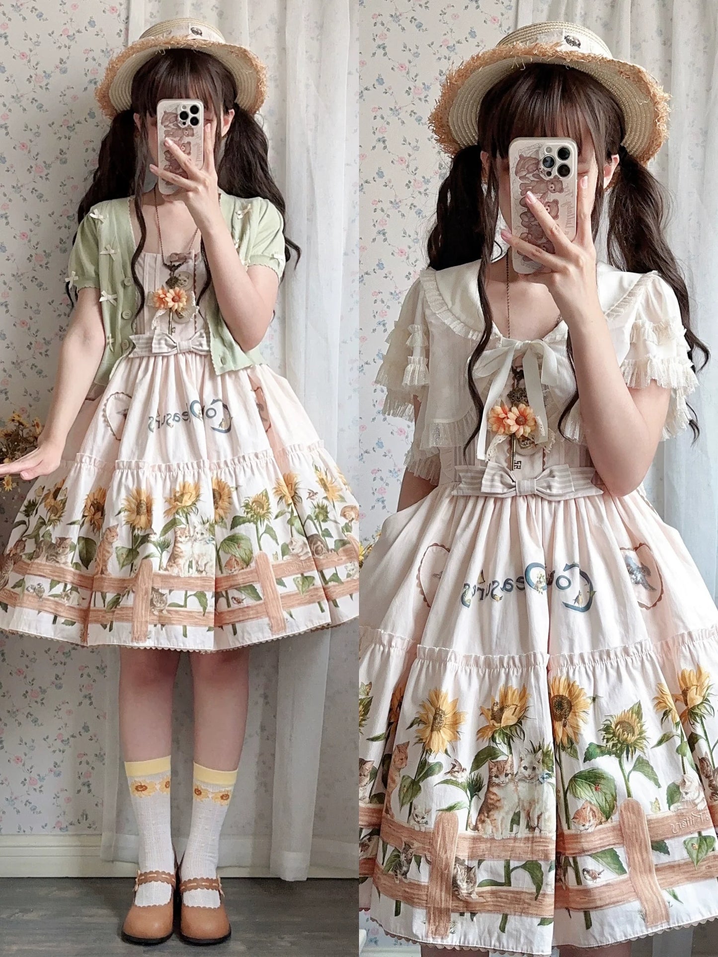 Polaris Lolita - Cat and Sunflower - Sweet Lolita JSK, Cat and Sunflower Print