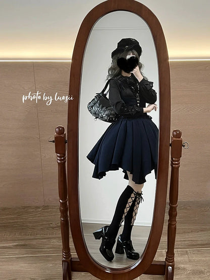 Sentaro - Pleated Irregular Knit Floral Slim Fit Vest and Half Skirt Set