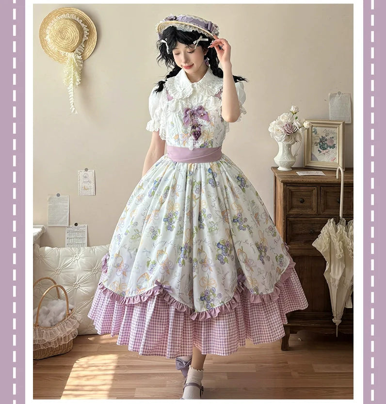 Qianmu - Blueberry Summer - Classic Lolita JSK Dress with Large Hem and Cotton Lining