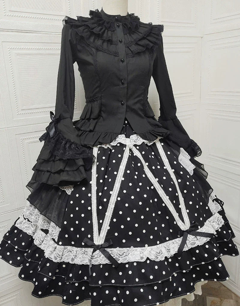 Sweet Angel - Japanese Sweet Lolita Skirt Retro Showa Knee Cake Dress