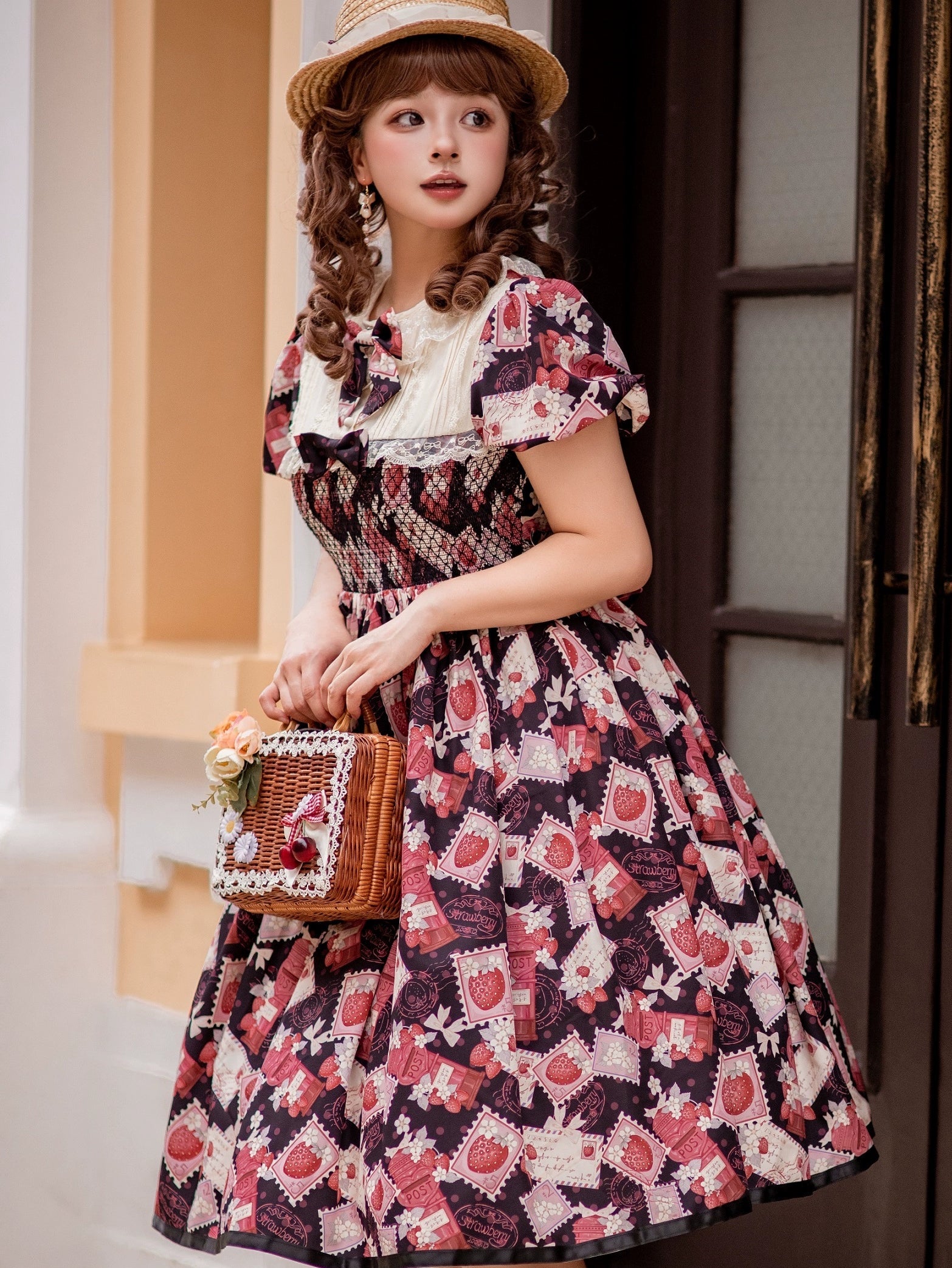 Strawberry Witch - Kawaii Lolita OP Dress, Strawberry Print