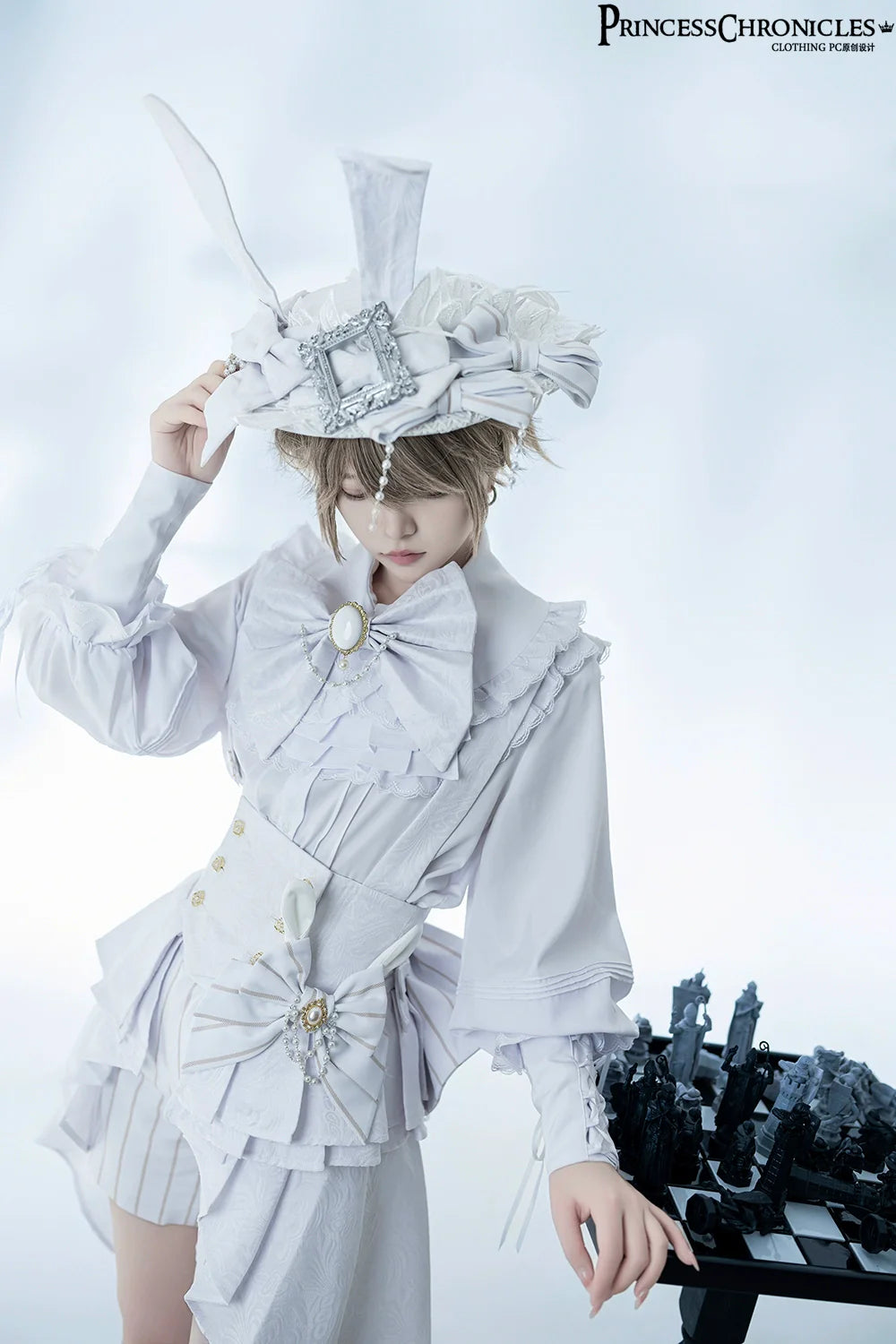 Princess Chronicles - Rabbit Theater White Moonlight - Ouji Lolita Shorts Set, Rabbit Hat