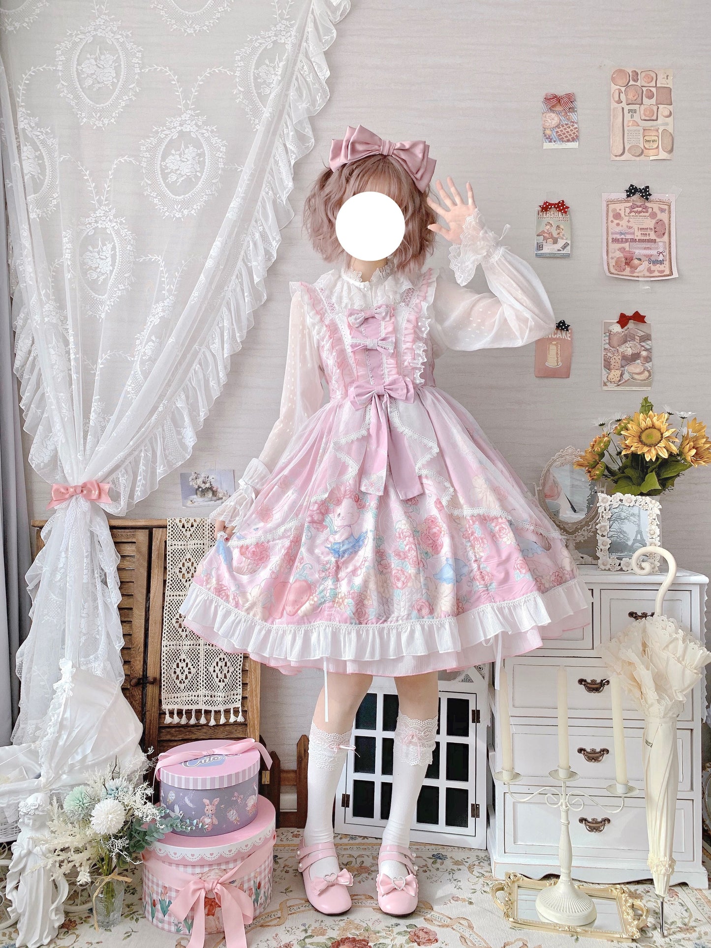 Sugar Girl - Sweet Lolita Summer JSK Dress, Wreath Bunny Printed