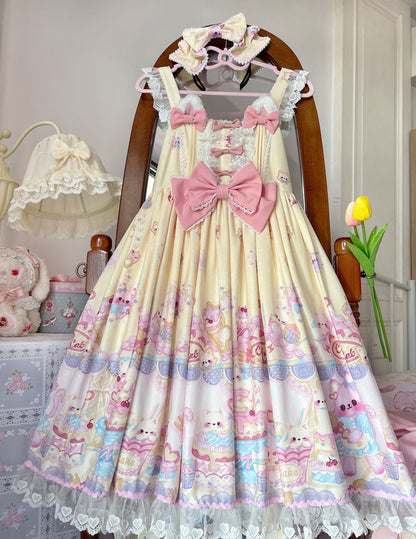 Sugar Girl - Kawaii Lolita Sweet JSK Dress, Cat Printed