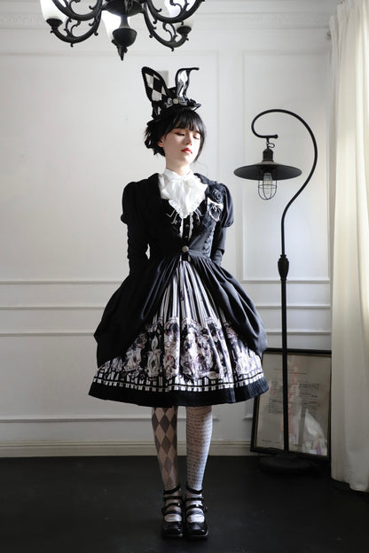Little Bear - Gothic Lolita Black and White Striped JSK Set