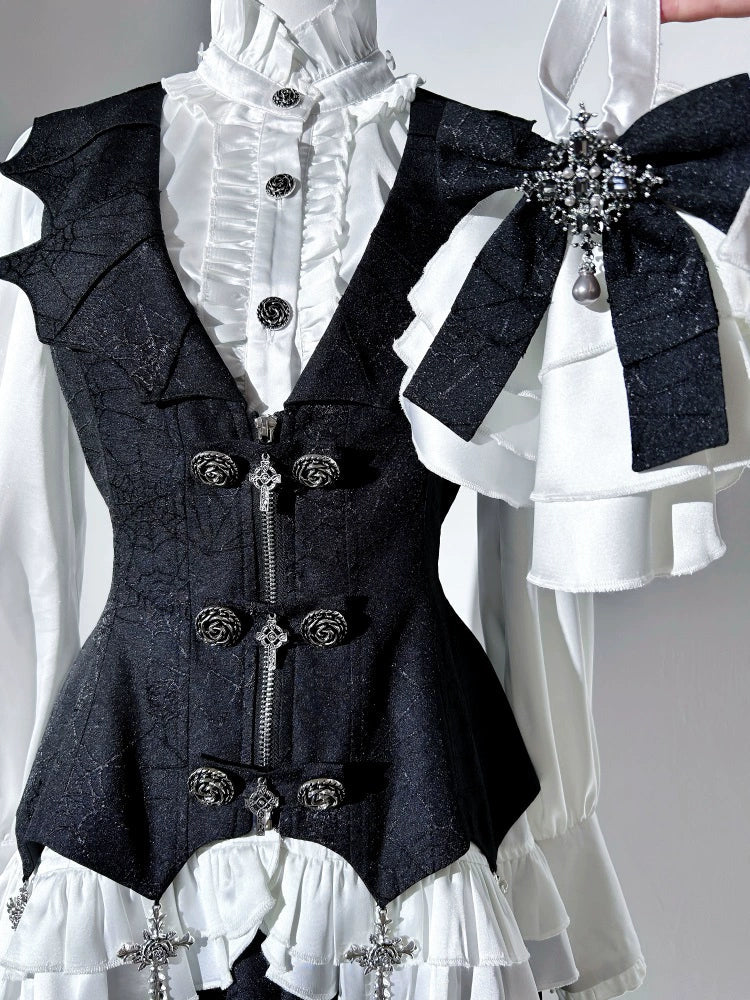 Letters from Unknown Star - Bloodline Duke - Gothic Lolita SK Suit Spider Web Vest and Blouse